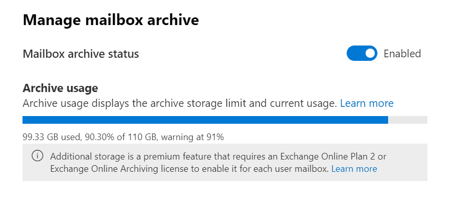 Tras ampliar archivado online disponemos de 10 GB adicionales en el buzón